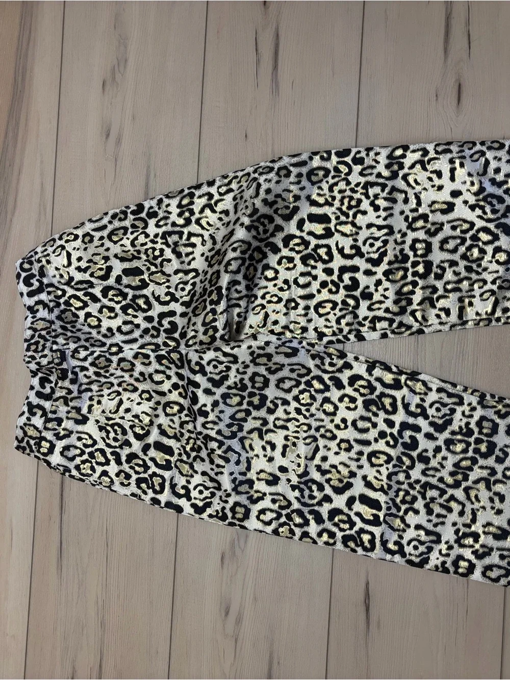 AllSaints Metallic Leopard Print Button-Up Jacket in Black, Gold, Cream
